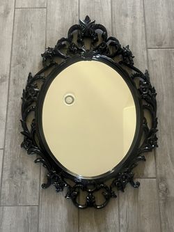 Black Gloss Gothic Baroque Oval Accent Mirror
