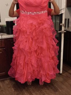 Coral Ruffle Ball Gown Prom Dress