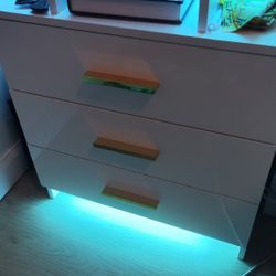White 3-Drawer Nightstand with LED Lights & Wireless Charging