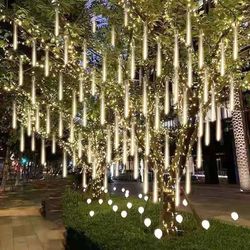 Meteor Shower Christmas Lights Outdoor, 16 Tubes 384 LEDs Meteor Shower Rain String Lights for Christmas Decorations Outdoor Yard T

