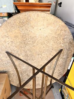 Round Marble Dining Table w/ Wrought Iron Base PLUS 4 Padded Chairs