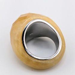 Yellow Faceted Genuine Jade Gemstone 925 Silver Ring