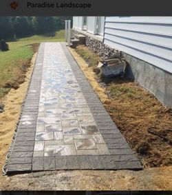 Pavers, turf and travertine