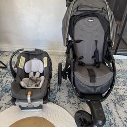 Stroller and car seat Chicco Activ3 jogging travel system - solar, excellent condition 