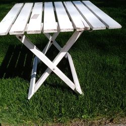 Small Outdoor Foldable Wood Side Table, Cross Posted North Riverside 