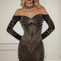 Rhinestone & Pearl Mini Dress