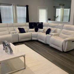 White Leather Sectional and Chair (4-Recliners)  $1750 (Griffin)