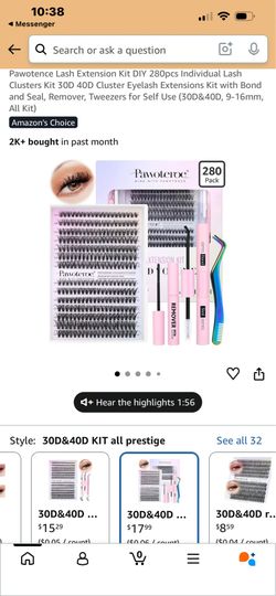 Lash Extension Kit DIY 280pcs Individual Lash Clusters Kit 30D 40D Cluster Eyelash Extensions Kit with Bond and Seal, Remover, Tweezers for Self Use (