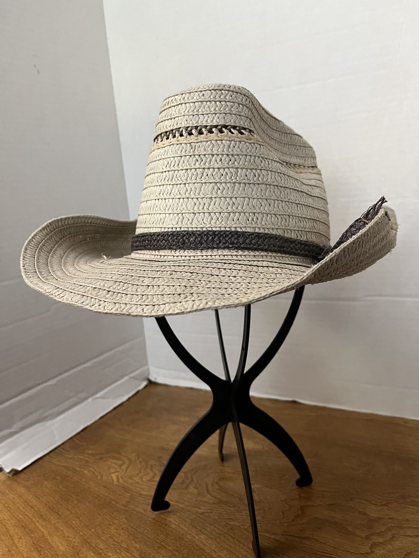 Woven Straw Cowboy Hat with Woven Hat Band & Open Weave Vent