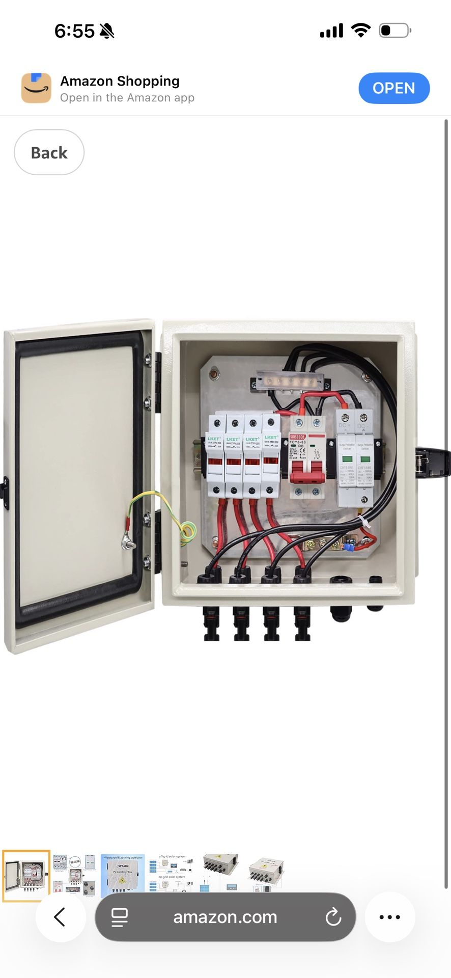 TWTADE Metal Solar Combiner Box,4 String PV Combiner Box with LED 15A Rated Current Fuse and 63A Air Circuit Breaker & Surge Protective Device,for On/