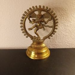 EXQUISITE VTG Solid Brass 8" Dancing God Nataraja Sculptural Single Bookend.