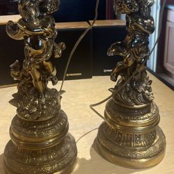 ($999on eBay)Antique Jeweled Brass Cherub Lamp Set