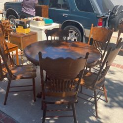 Antique Wood Table And Chairs 