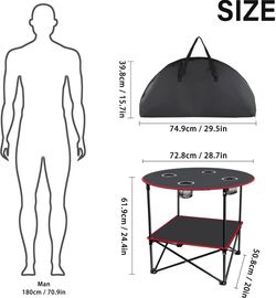 Folding Camping Table - Portable Picnic Table with 4 Cup Holders & Carry Bag