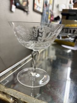Vintage, Lot of 12 Etched Coupe Stemmed Glasses