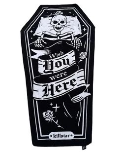 Killstar Wish You Were Here Skeleton Coffin Beach Towel 185 cm x 10in