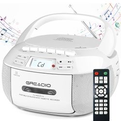 CD Player Boombox Cassette Player Combo With Bluetooth,AM/FM Radio,Stereo Sound With Remote Control,AUX/USB Drive,Tape Recording,AC/DC Powered