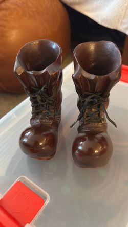 Vtg wood carved boots