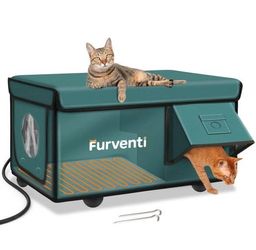 Heated Cat House Outdoor Dual Door Insulated Shelter Heating Pad Green Large