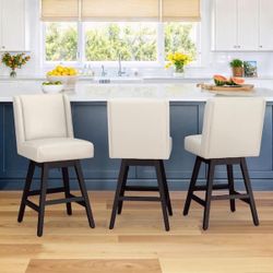 White Leather Swivel Barstool Set Of 3