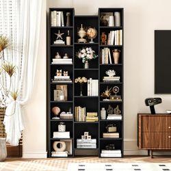 21-Cube Bookcase and Bookshelves with Adjustable Shelves, Triple Width Open CD Display Storage Rack, Black