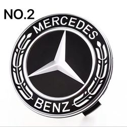 SET OF 4 MERCEDES BENZ WHEEL CENTER CAPS BLACK/DARK/SILVER 75MM AMG WREATH