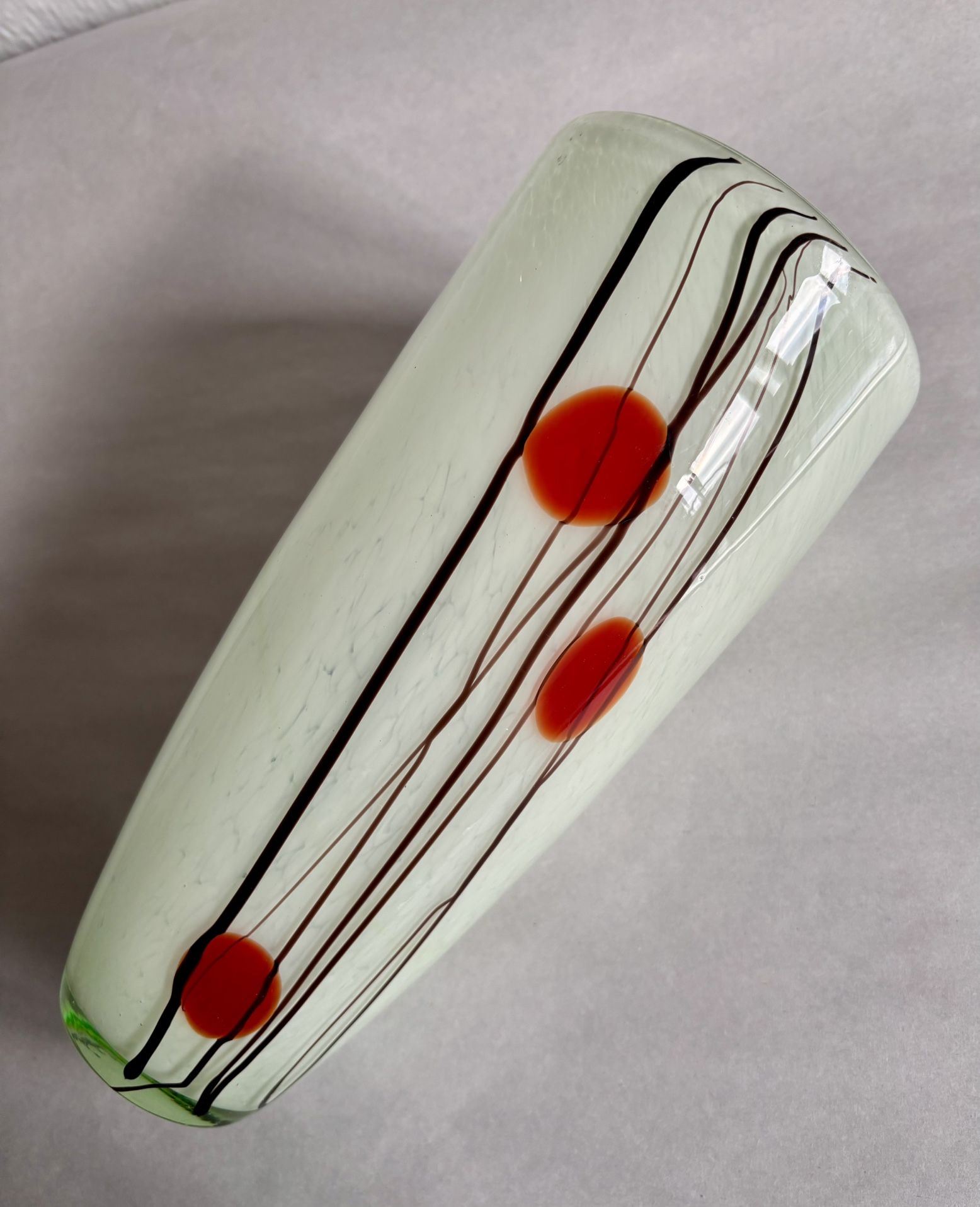 Vintage Abstract Blown Glass Vase With Brown And Red Accents 