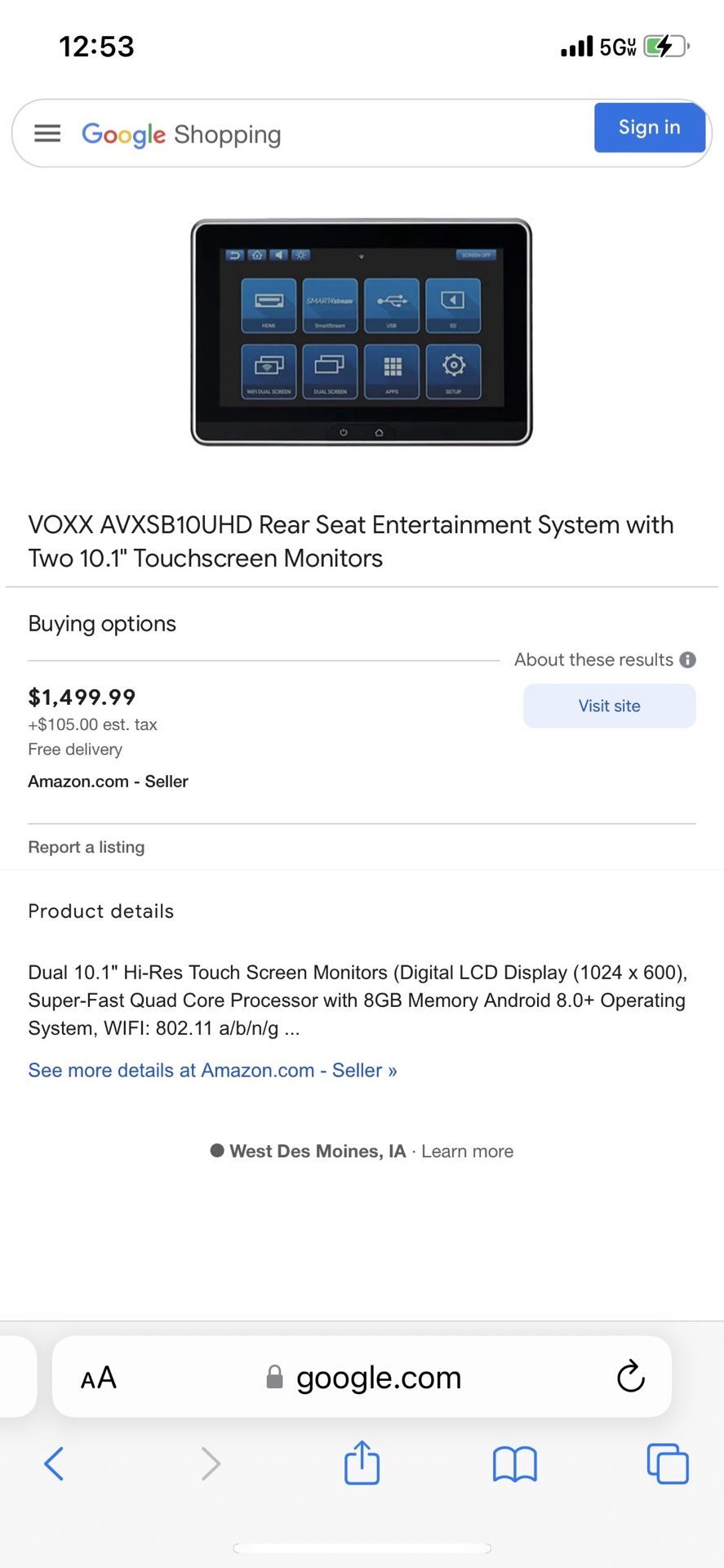 Car Entertainment 10” Monitors