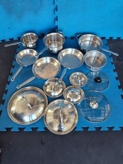 $130 firm, yes, it's available. Kirkland signature stainless steel pan and pot set, 14 pieces, great condition, no 'forever chemicals'