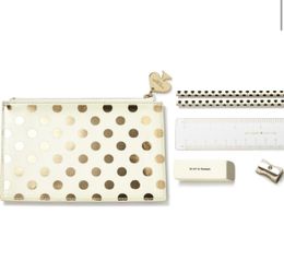New With Tags Kate Spade NY Gold Dots Pencil Pouch Bag Set