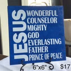 “Jesus”, New Handcrafted Painted Canvas Board With Vinyl Letters