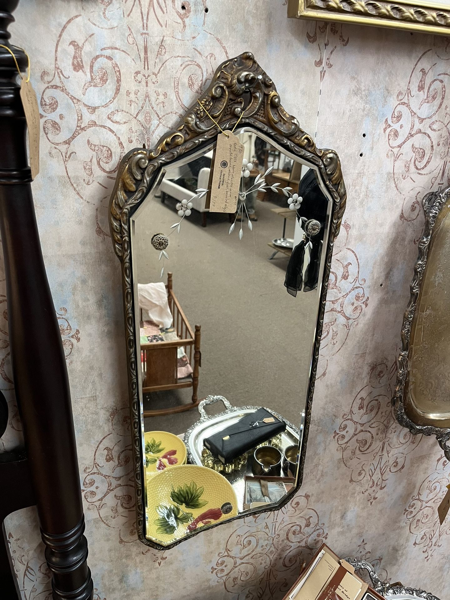 Antique Nurre Maestro Etched Mirror