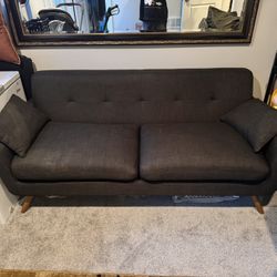 Mid Century Modern MCM Dark Grey Sofa Couch