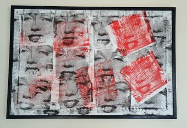 Vintage Original Marilyn Monroe Acrylic Painting. Shown is an original ‘Marilyn Monroe’ framed acrylic transfer on canvas by the self-taught artist, T