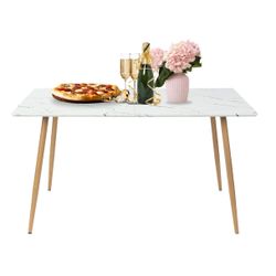 Homy Casa Rosa 55” White Rectangular Wooden Dining Table in Marble Top Finish