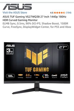 ASUS TUF Gaming VG27WQ3B 27 Inch 1440p 180Hz HDR Curved Gaming Monitor
