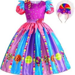 Like New Size 11-14Y Kid Girl Rainbow Candy Halloween Costume Princess Tutu Dress with Hair Hoop Halloween Fancy Dress Up Outfit