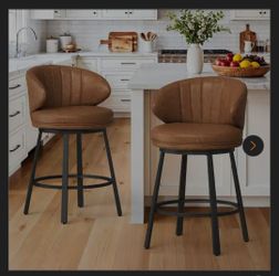 26 in. Brown Faux Leather Modern Low Back Swivel Bar Stools Metal Frame Upholstered Counter Height Bar Stools (Set of 2)