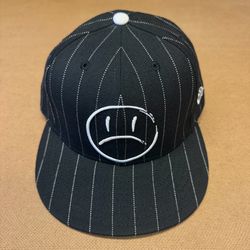 New Era 59FIFTY Hat Cap Fitted Mens 7 1/2 Black Pinstripe Rogue Status Logo
