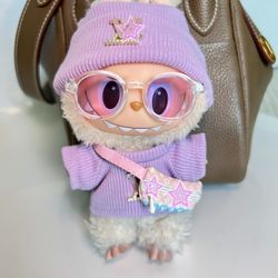 Labubu Candy Streetwear Set – Lilac Beanie + Sweater + Glasses + Mini Bag