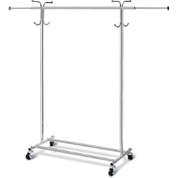 Adjustable 2-in-1 Heavy Duty Garment Rack & Coat Rack, 66" L, Rolling Clothes Rack with Lockable Wheels