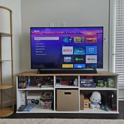 LG 55 Inch TV, VIZIO Sound Bar, TV Stand, and Light