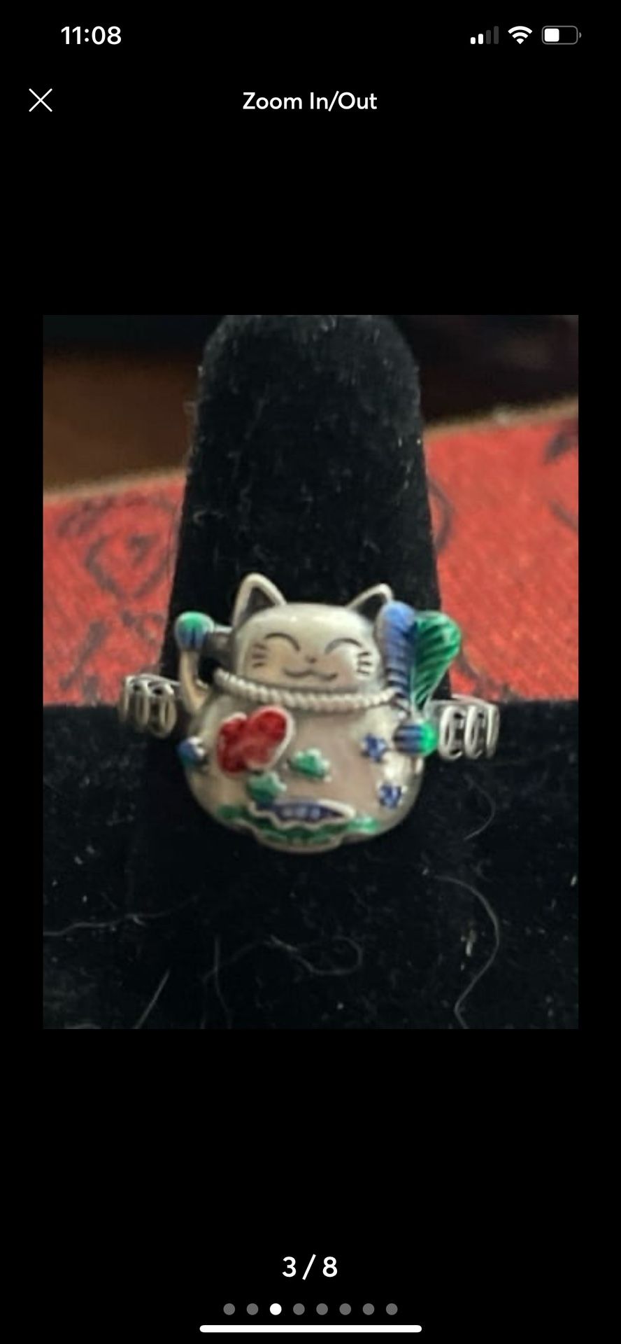 .925 Silver Lucky Money Cat Ring (adjustable)