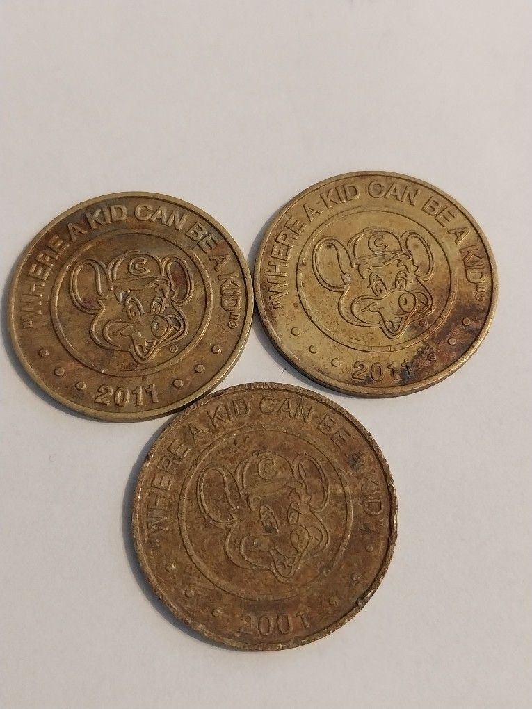 3 - Chuck E. Cheese Gaming Tokens. 2001 And 2- 2011
