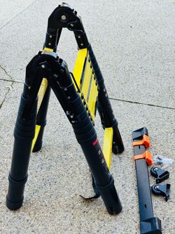 SINMEIRUN Telescoping Ladder, 16.5 FT, 330 lbs Capacity; Yellow EN131 Certified, Straight Extension Ladder; Collapsible Multi-Purpose for Home, Roof a