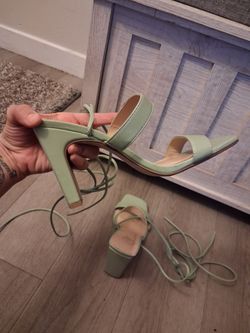 Mint green strap heels