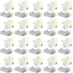 Amico 20 Pack 6 Inch 5CCT Ultra-Thin LED Recessed Ceiling Light with Junction Box, 2700K/3000K/4000K/5000K/6000K Selectable, 12W Eqv 110W, Dimmable Ca