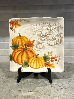 Fall Harvest Pumpkin Ceramic Square Plate by Maxcera