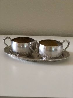 Vintage Oneida LTD Set Silver Plated Tray 9x6”, Fluted Milk Jug & Sugar Bowl
