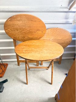 Solid Oak Folding TV Tray Tables – Set of 3